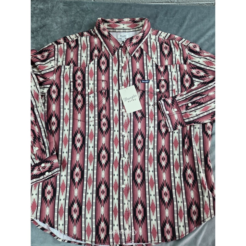 New Wrangler Retro Shirt Mens XXL Western Pearl Snap Aztec Print Brushpopper NWT